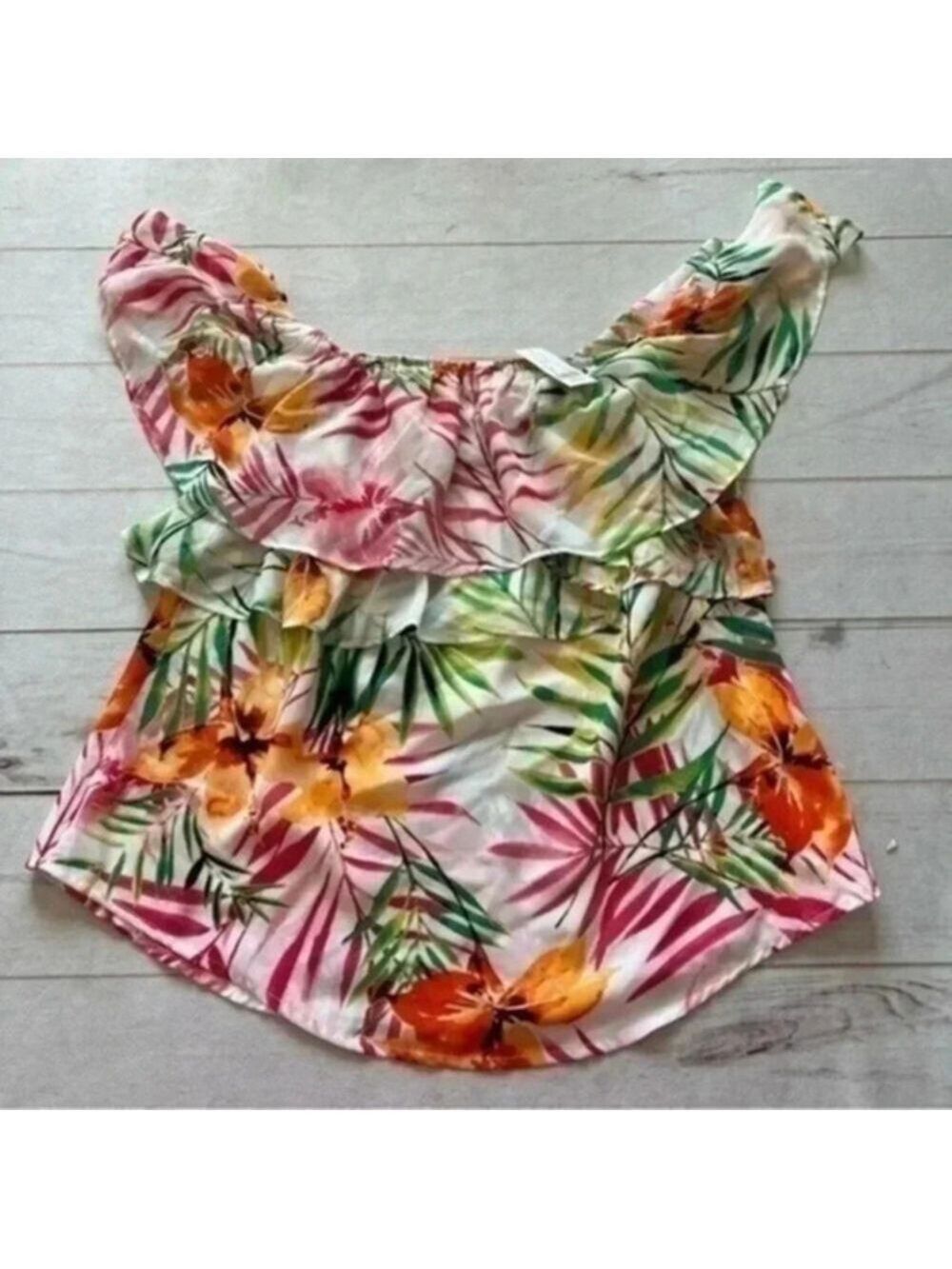 New NY & C 7th Avenue Design Womens Ruffled Floral Cold Shoulder Top siz…